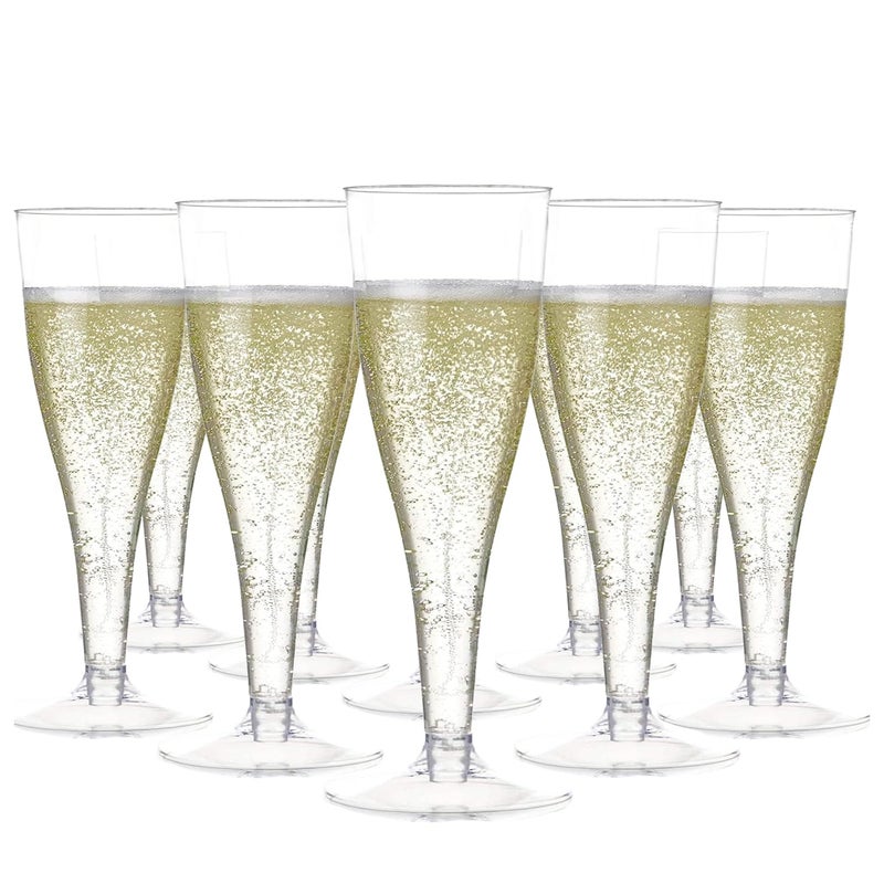 Prestee 100 Pack Clear Plastic Champagne Flutes 45 oz Durable Disposable Champagne Glasses for Parties Weddings Toasting and Large Celebrations Elegant Wine Glasses Stemware for Easy Cleanup